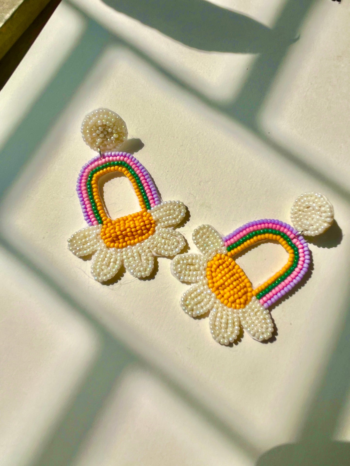 Cute Rainbow and Flower Shape Handmade Beaded Earring