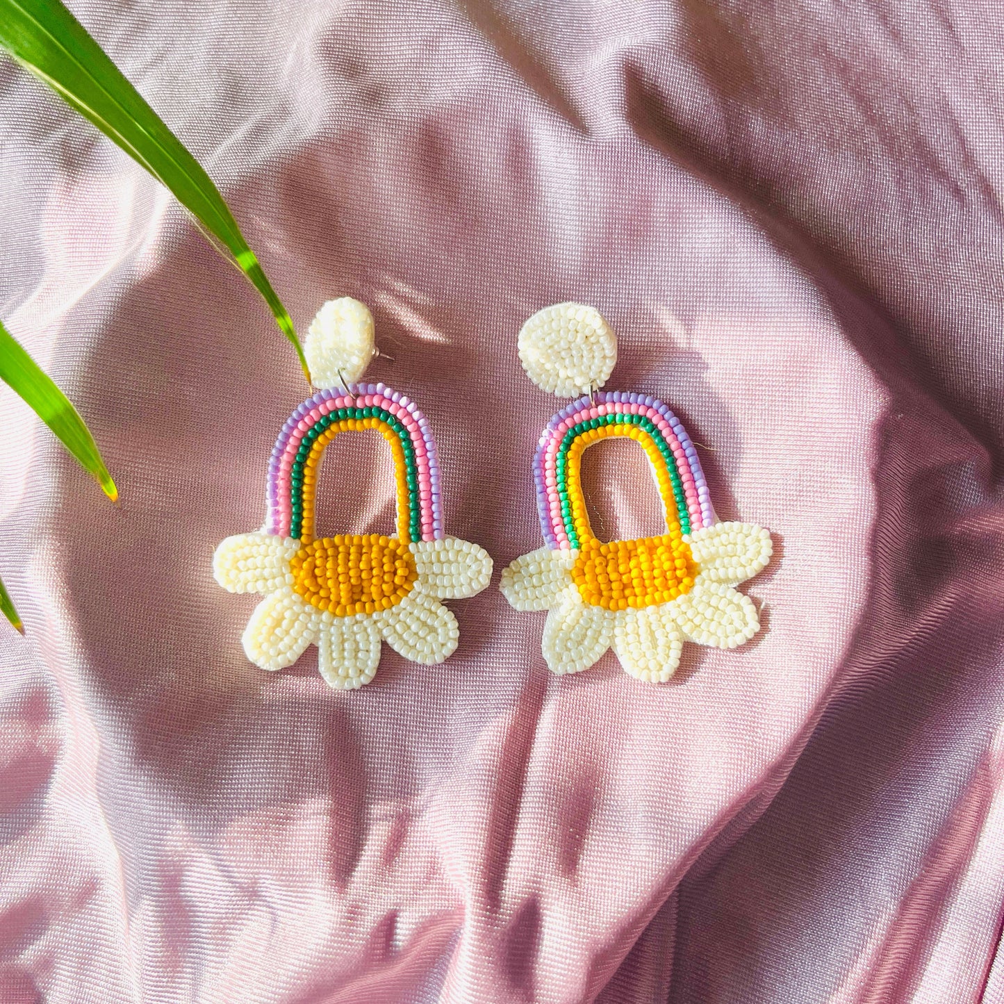 Cute Rainbow and Flower Shape Handmade Beaded Earring