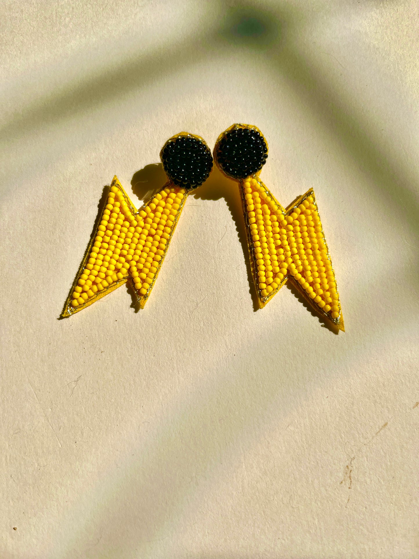 Yellow Thunderbolt Shape Handmade Beaded Earrings