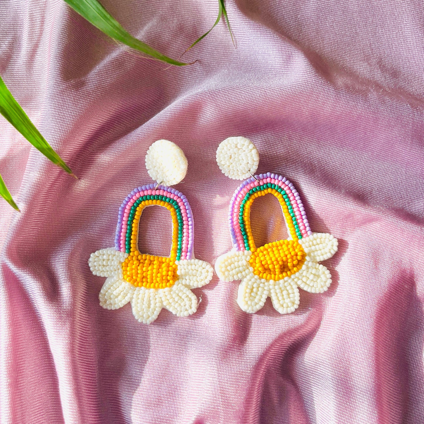 Cute Rainbow and Flower Shape Handmade Beaded Earring