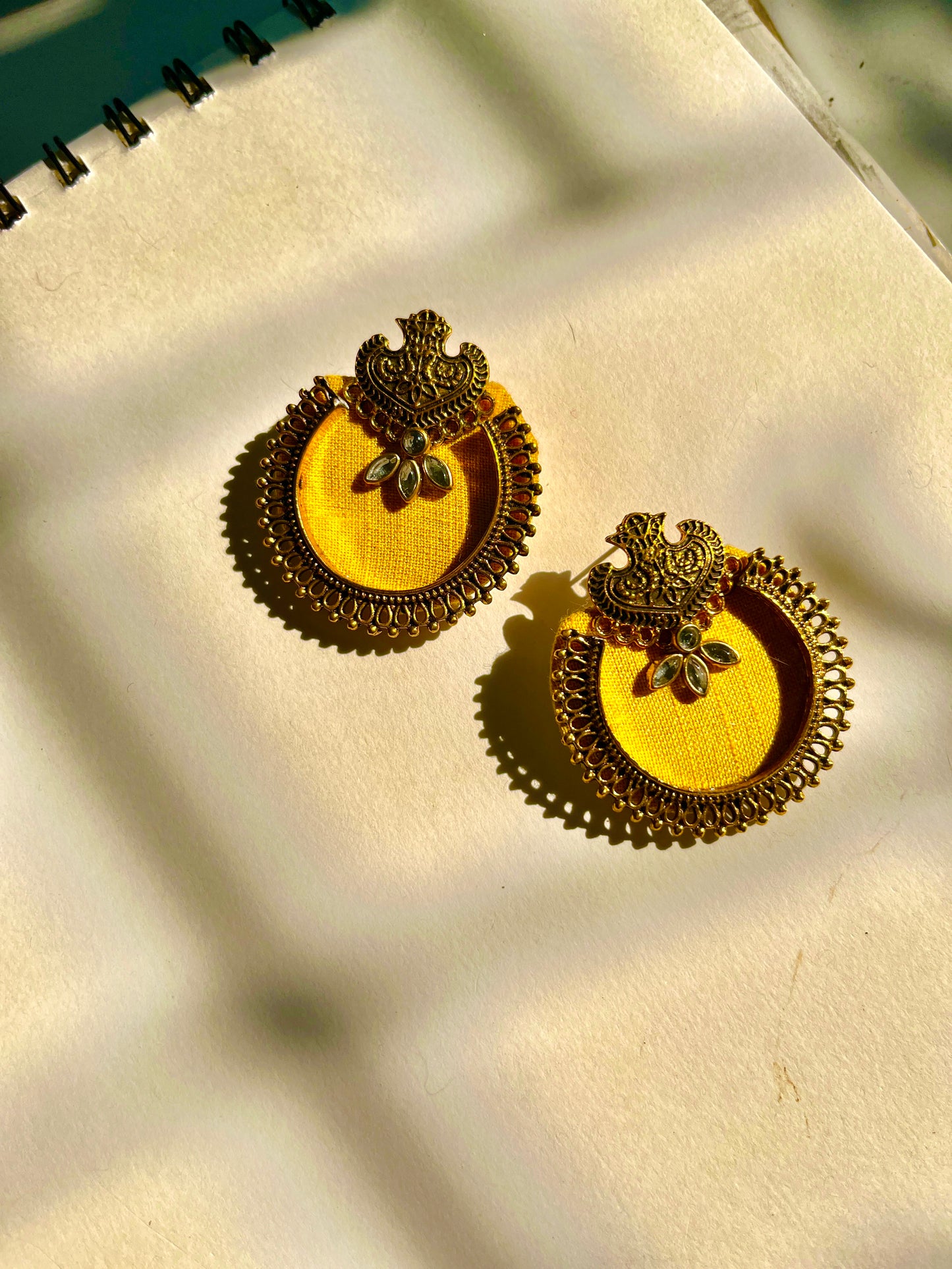 Yellow and Golden Fabric Handmade Earring