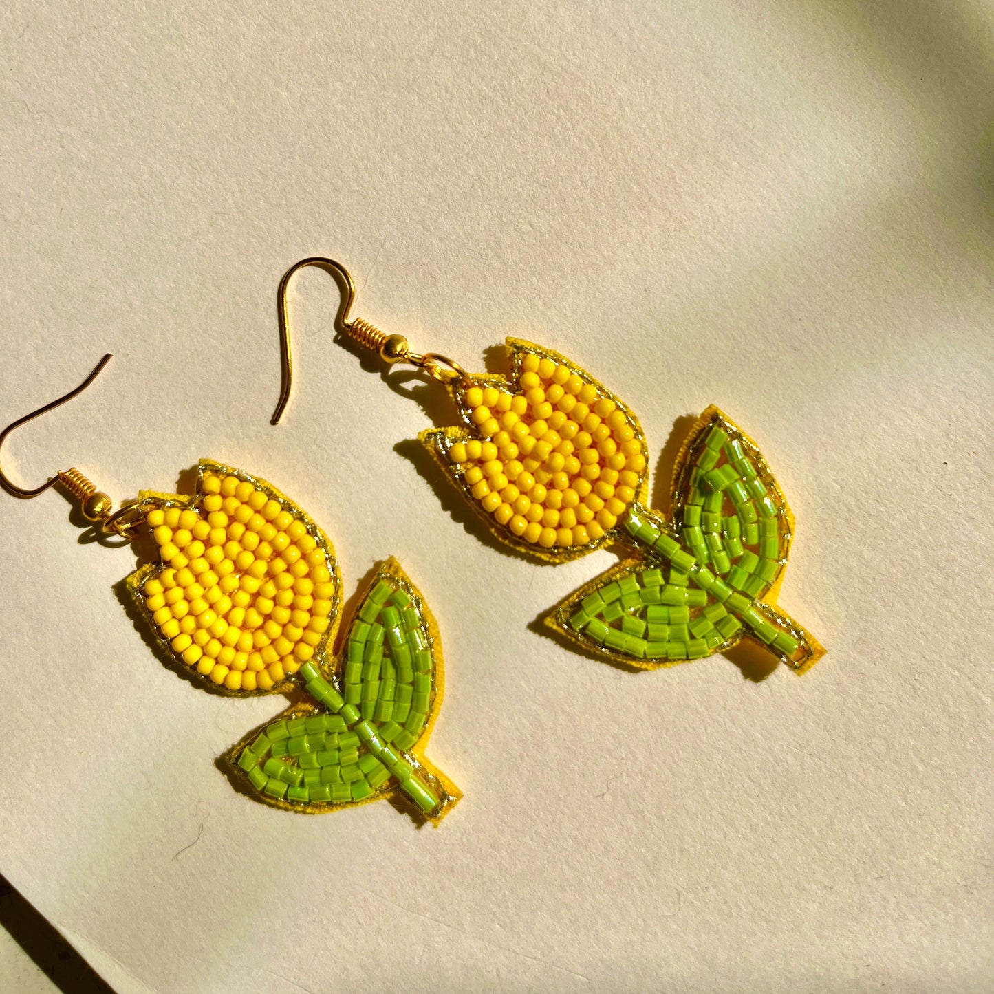 Yellow Tulip Shape Handmade Beaded Earrings