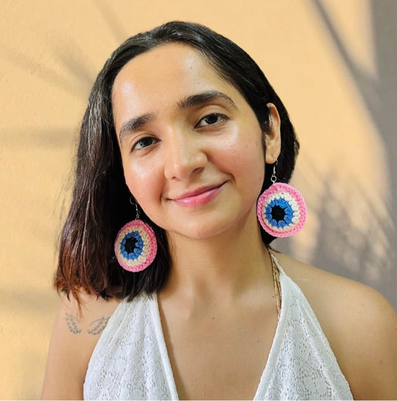 Multi Color handmade crochet evil eye style earrings