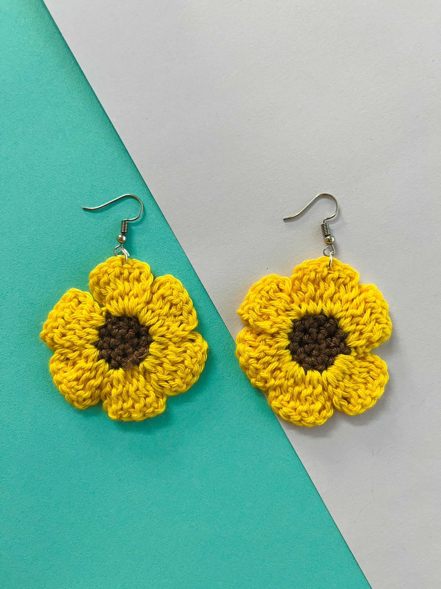 Yellow Sunflower Shape Handmade Crochet Earrings