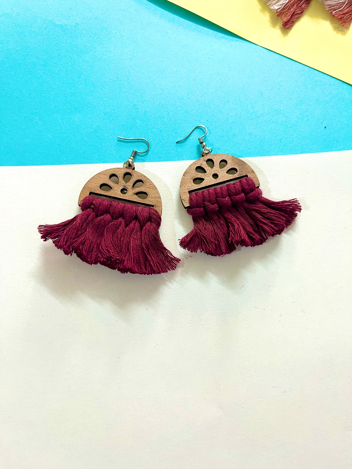 Red Boho Style Macrame Earrings