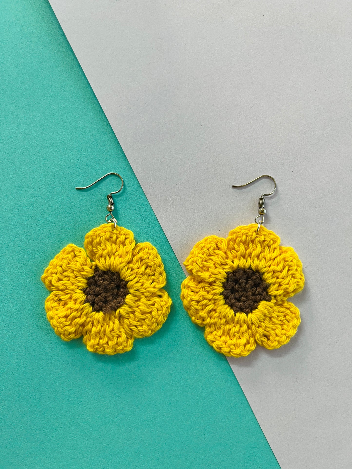Yellow Sunflower Shape Handmade Crochet Earrings