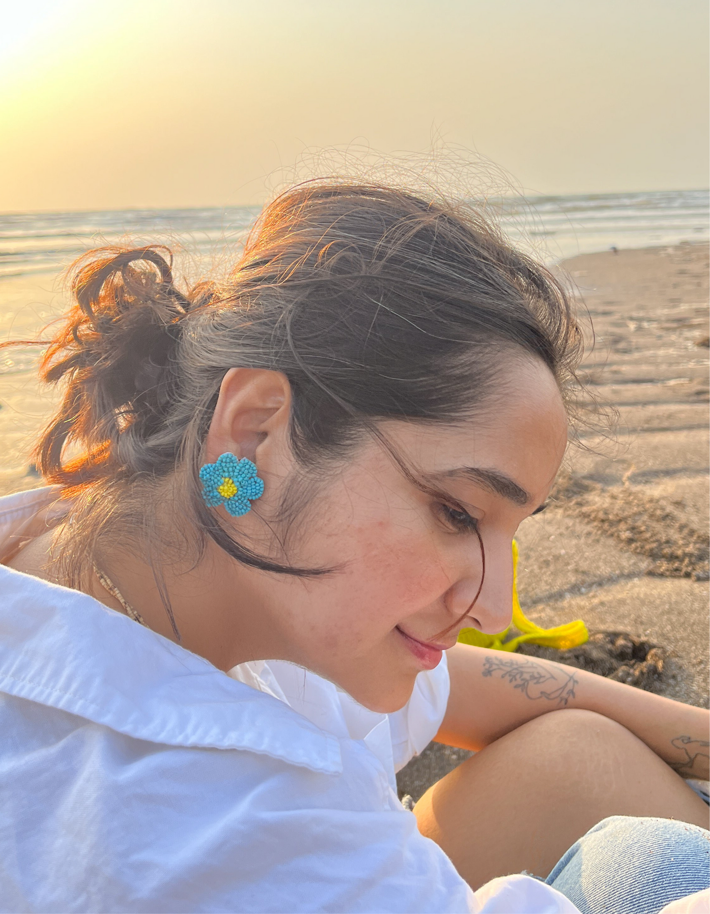 Blue Flower Handmade Beaded Earring