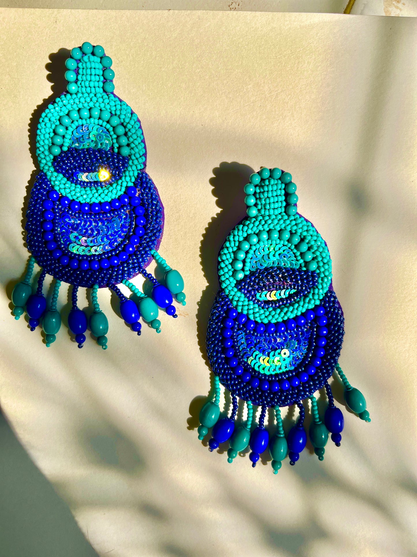 Blue Detailed Handmade Beaded Earring