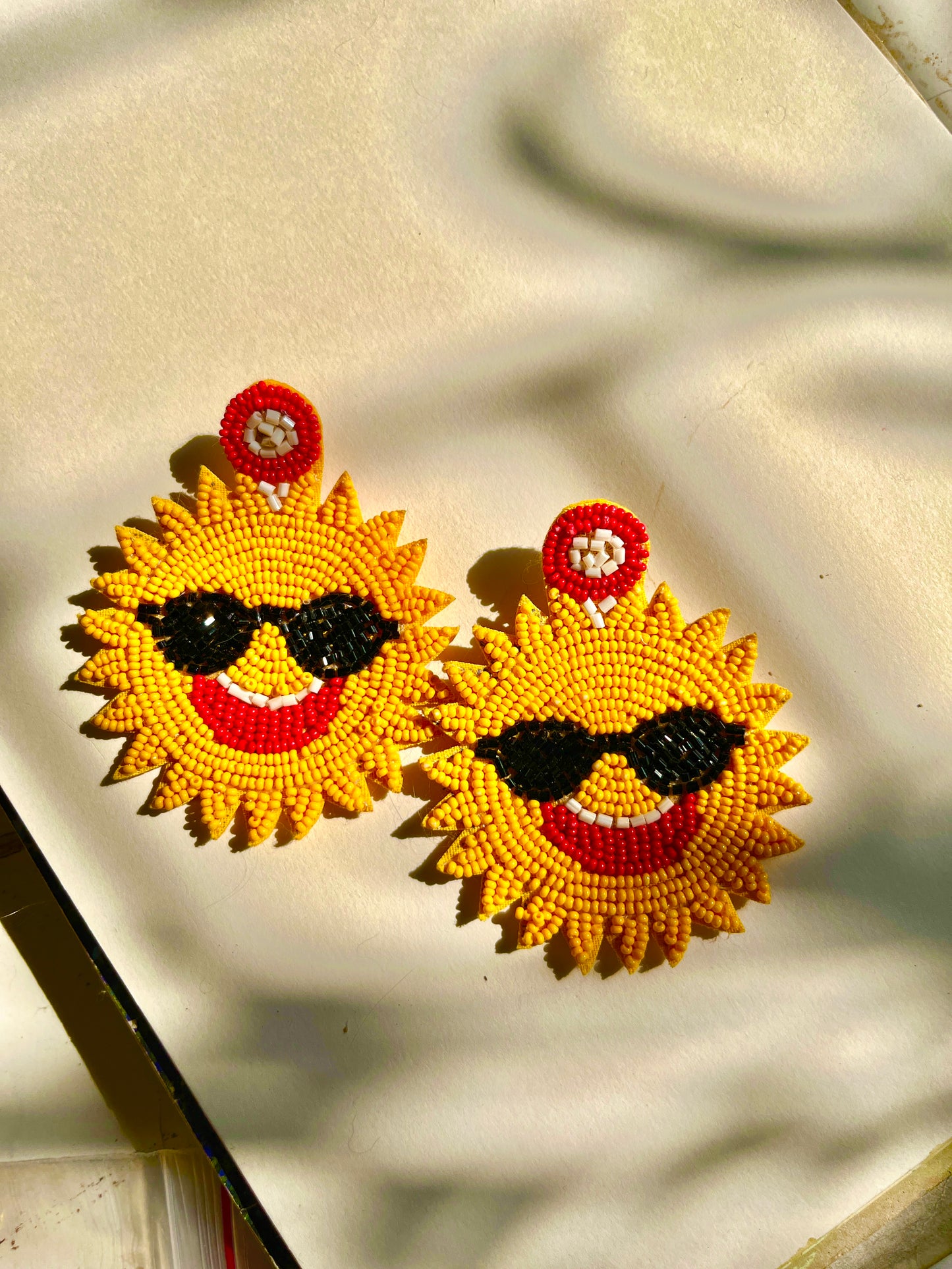 Yellow Sun Shaped Handmade Beaded Earrings