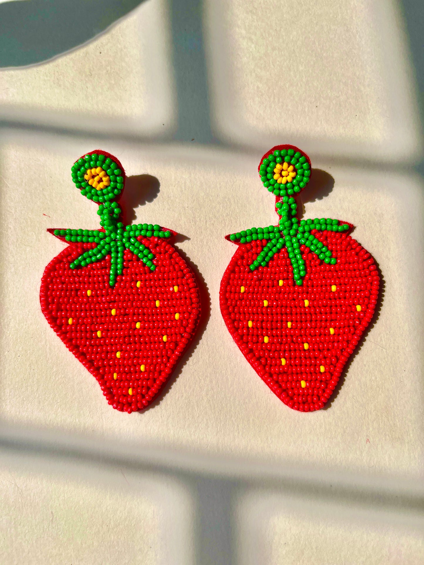 Strawberry Shape Handmade Beaded Earrings