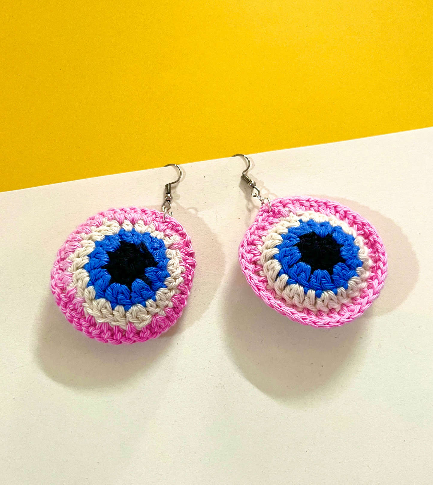 Multi Color handmade crochet evil eye style earrings