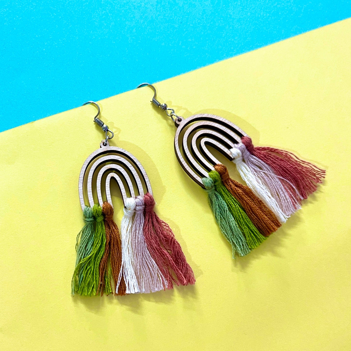 Multi-Color Frills Shaped Handmade Macrame Earrings