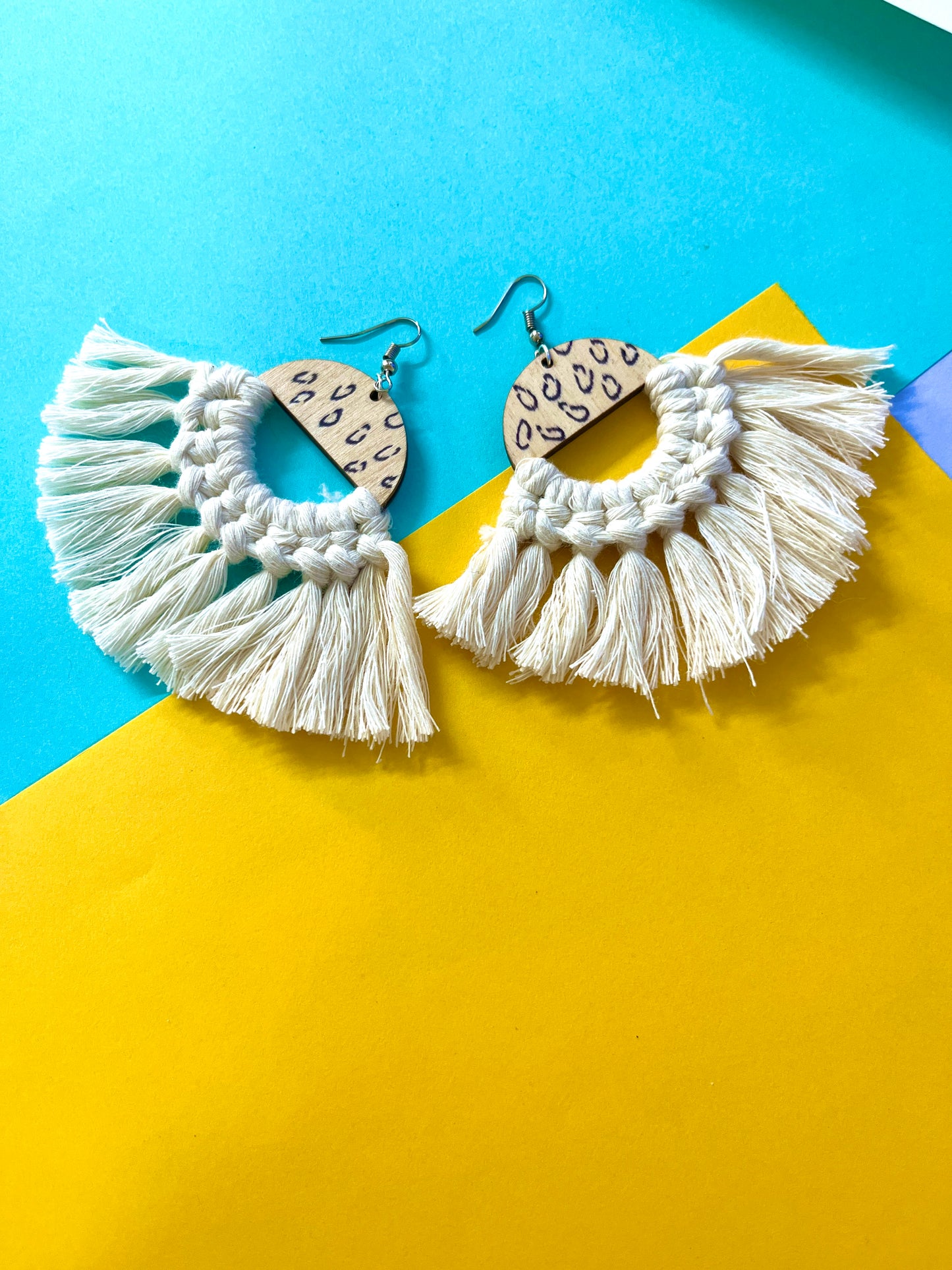 White Frills Boho Style Handmade Macrame Earrings