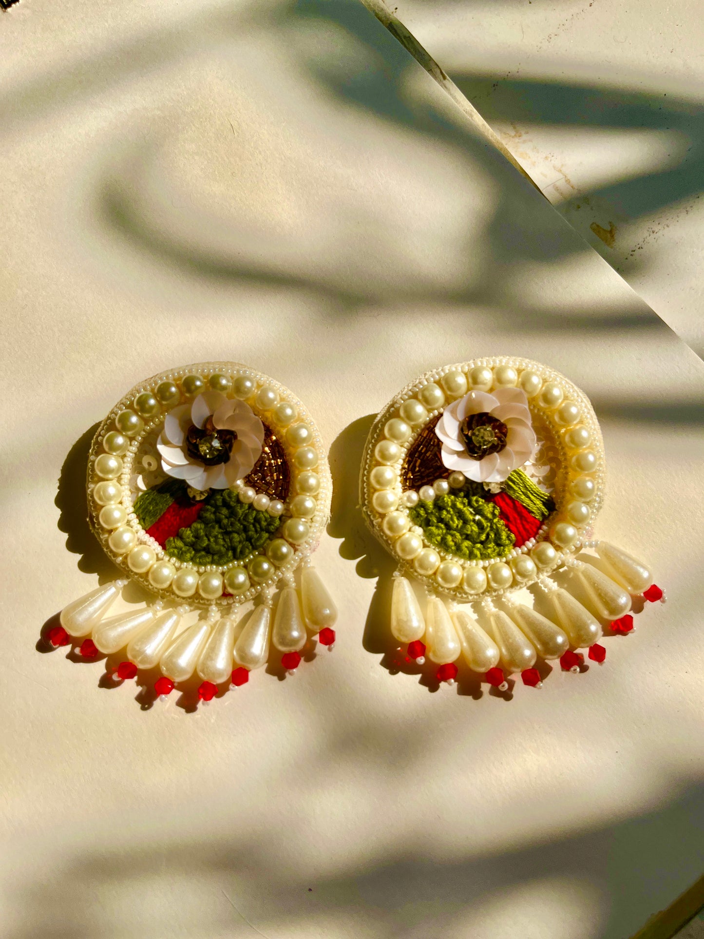 Beautiful White And Green Handmade Beaded Earrings