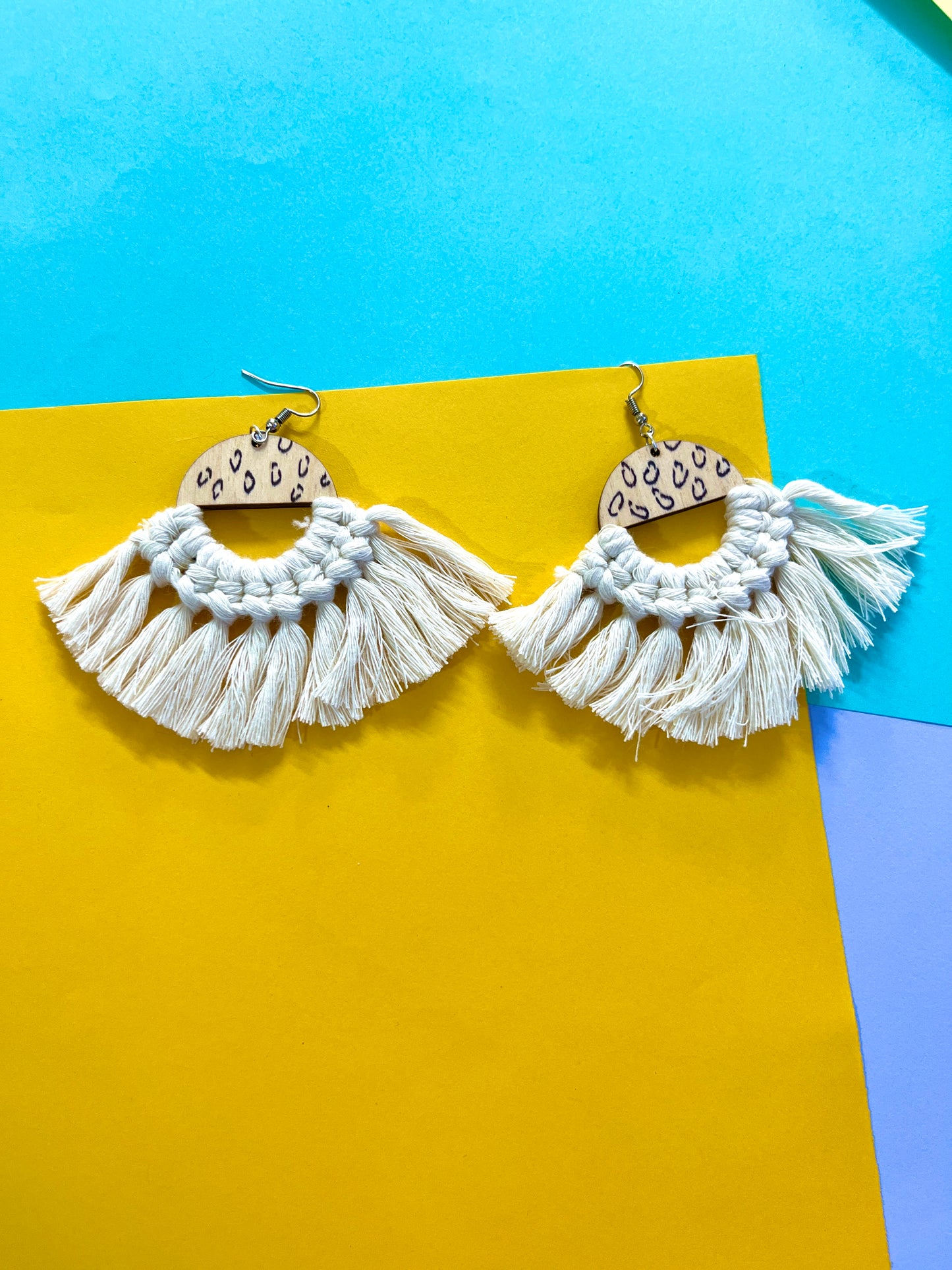 White Frills Boho Style Handmade Macrame Earrings