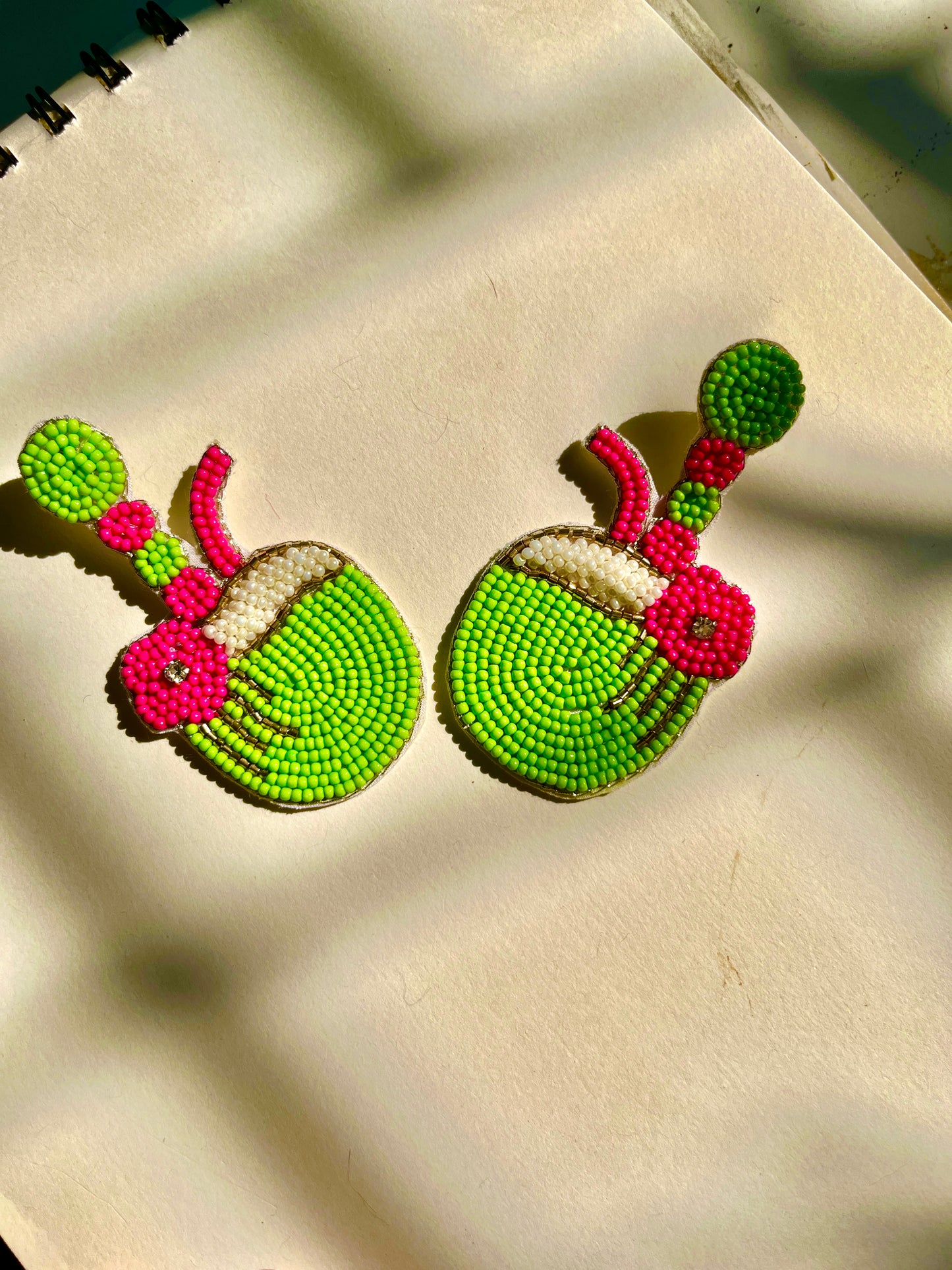 Green Pina Colada Shape Handmade Beaded Earrings
