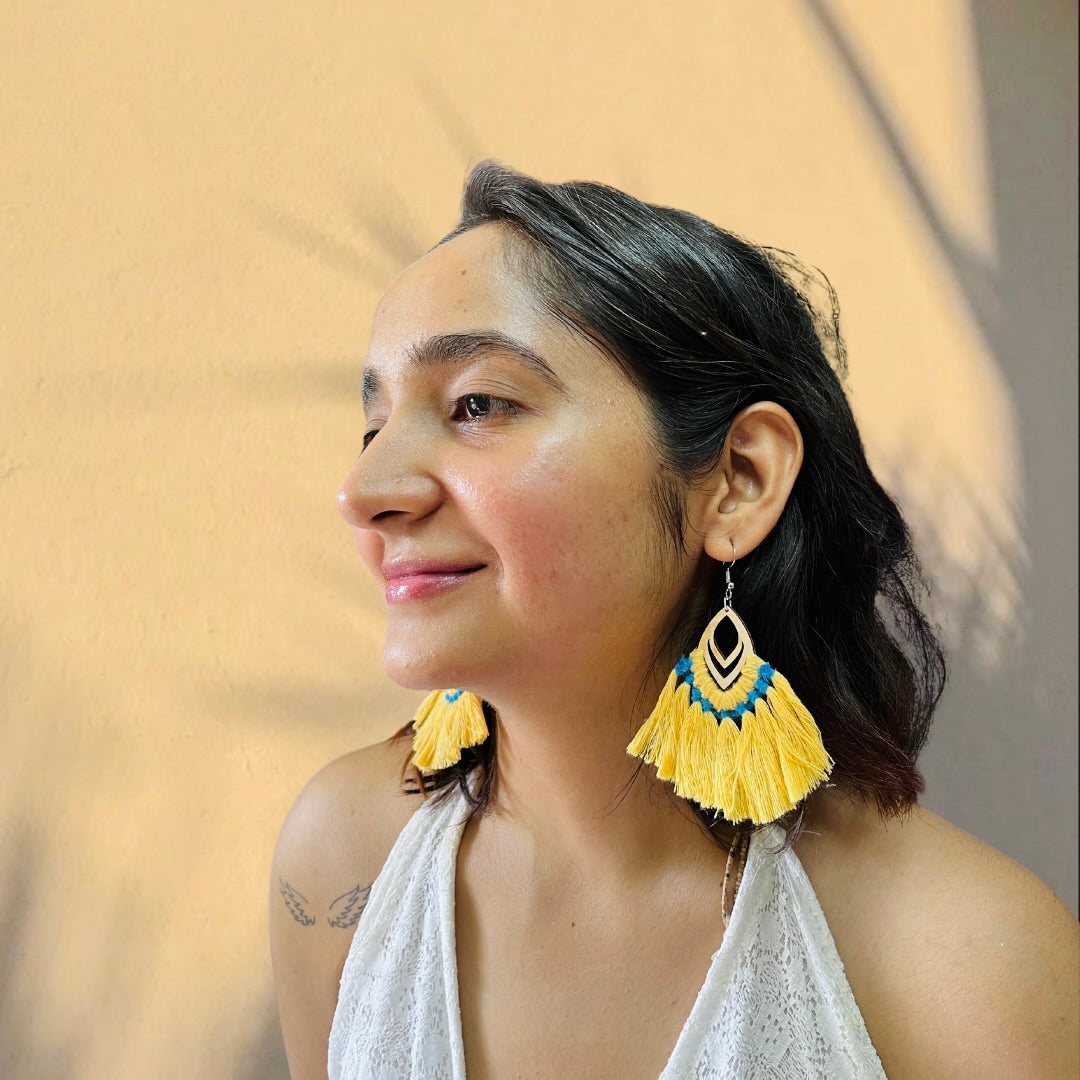 Yellow Boho Style Handmade Macrame Earrings