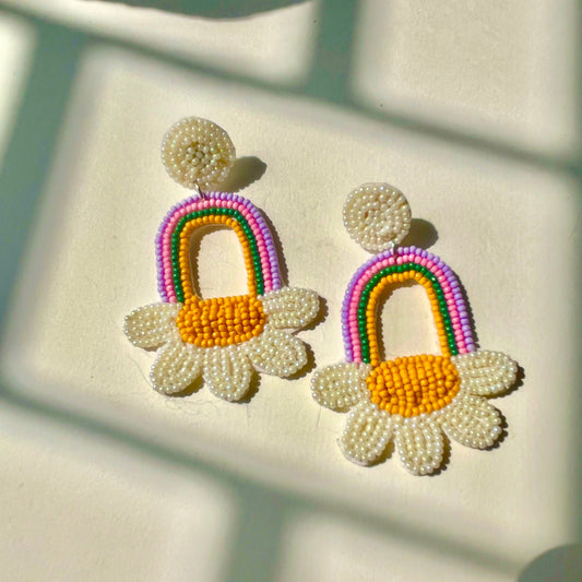 Cute Rainbow and Flower Shape Handmade Beaded Earring