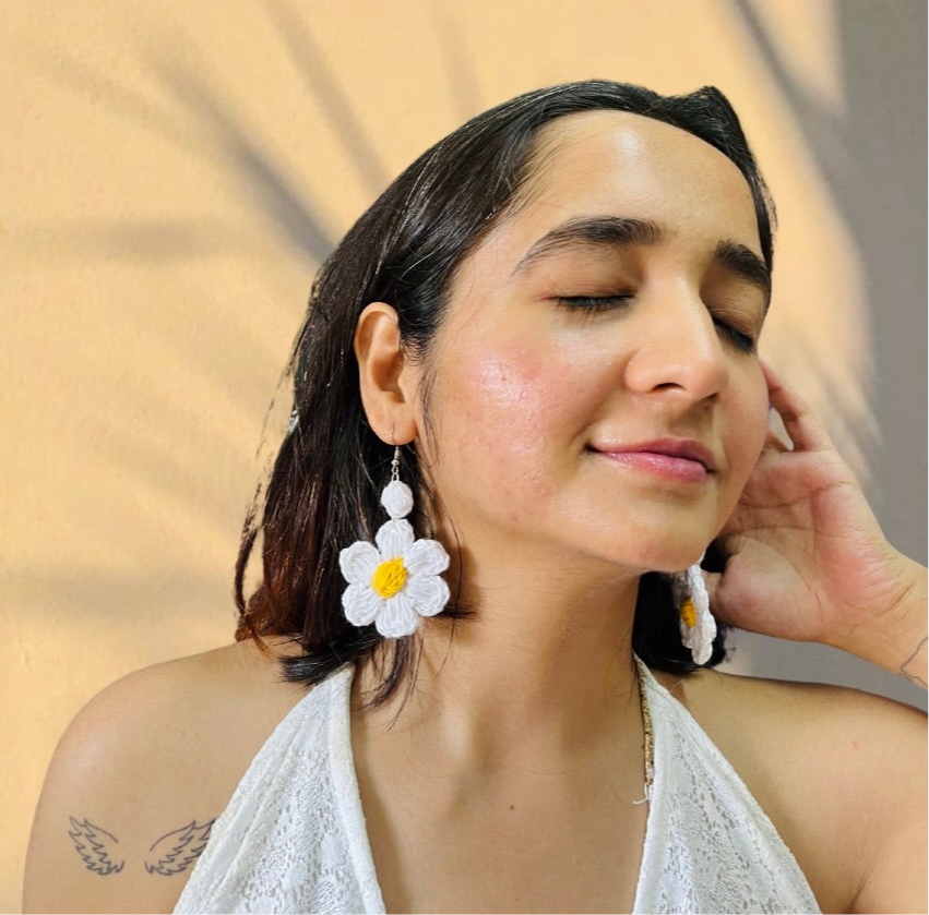 White and Yellow Daisy Flower Handmade Crochet Earrings