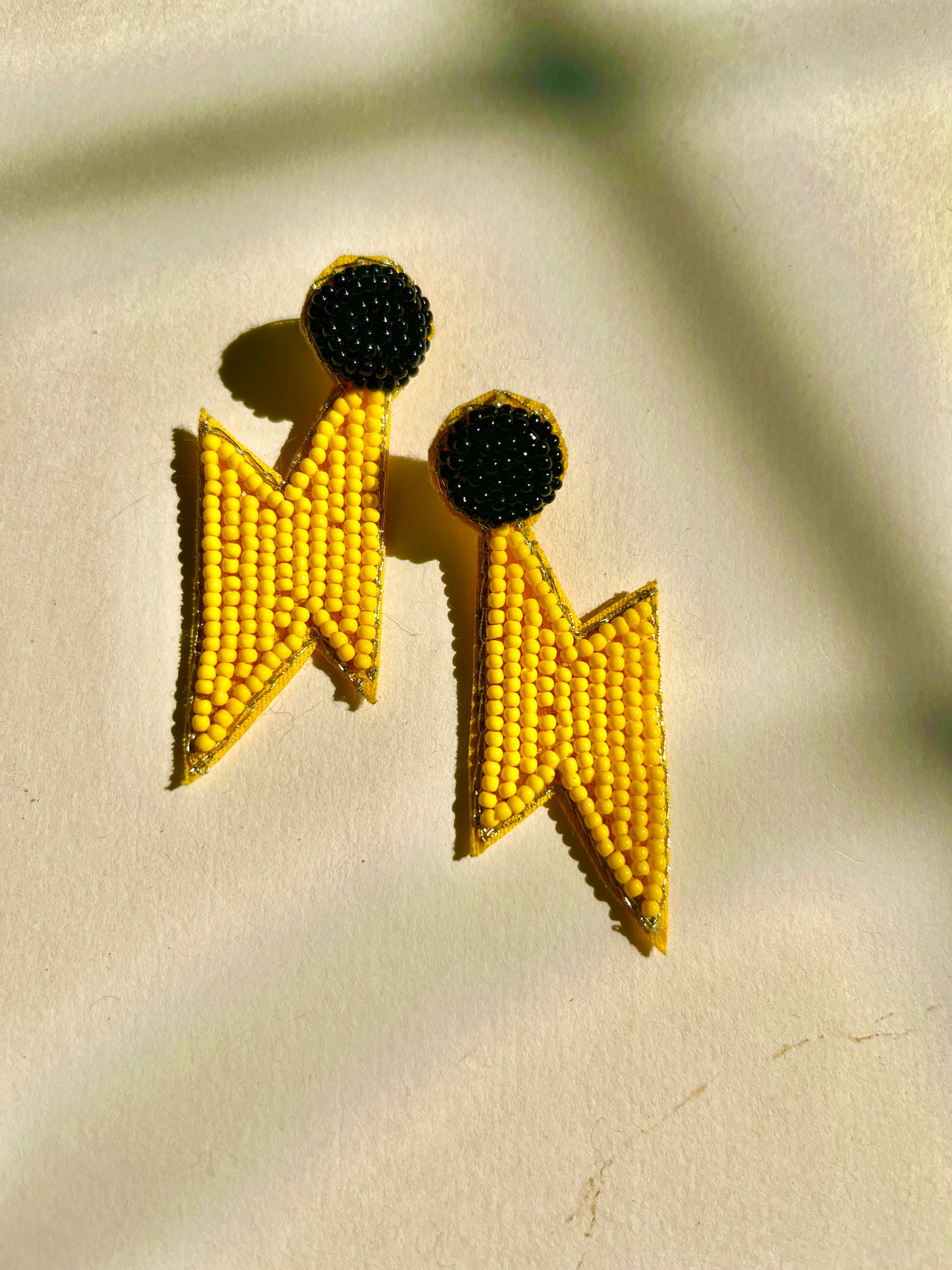 Yellow Thunderbolt Shape Handmade Beaded Earrings