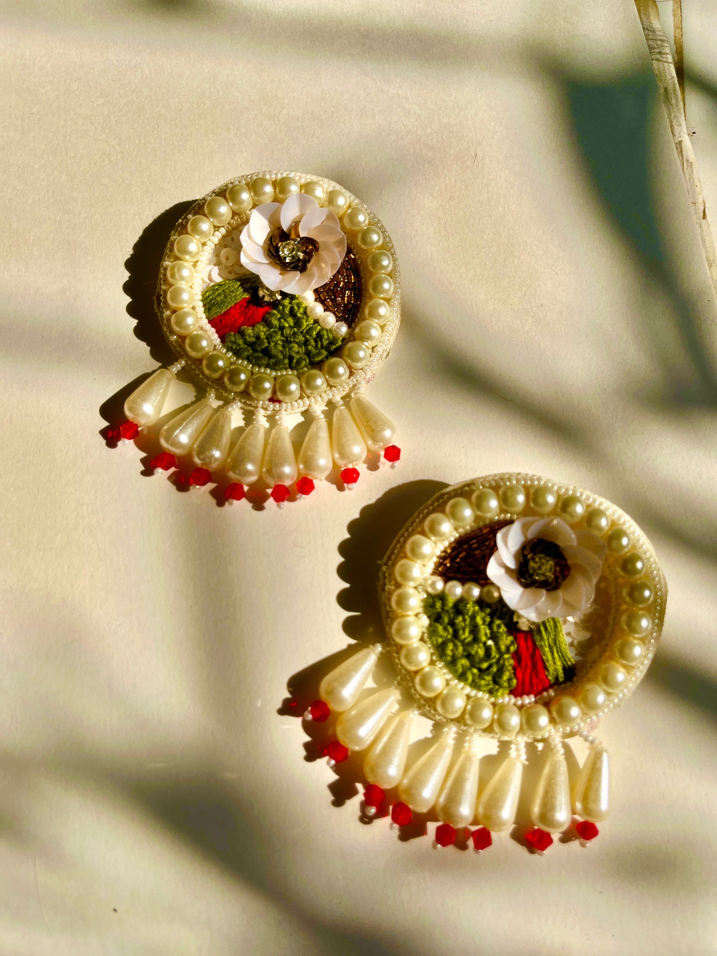 Beautiful White And Green Handmade Beaded Earrings