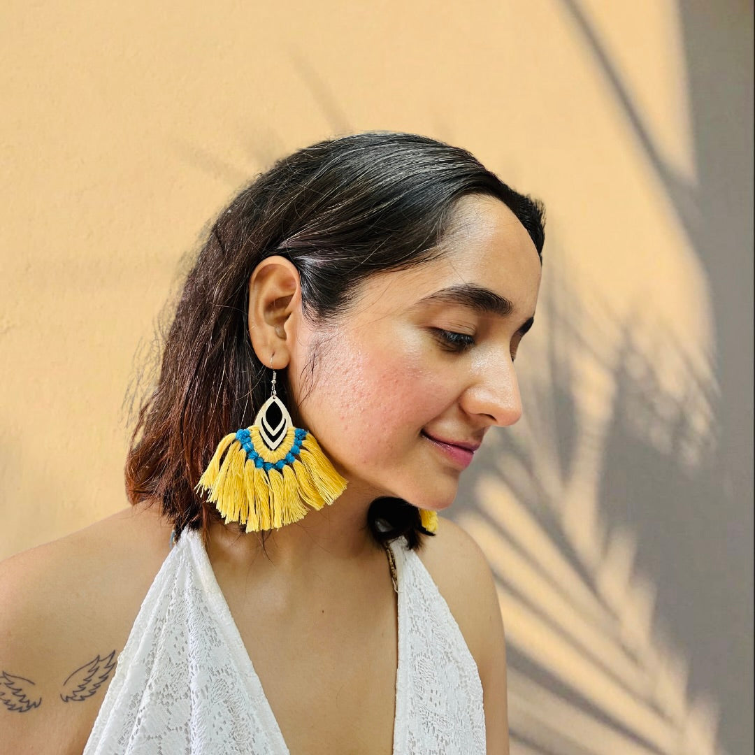 Yellow Boho Style Handmade Macrame Earrings