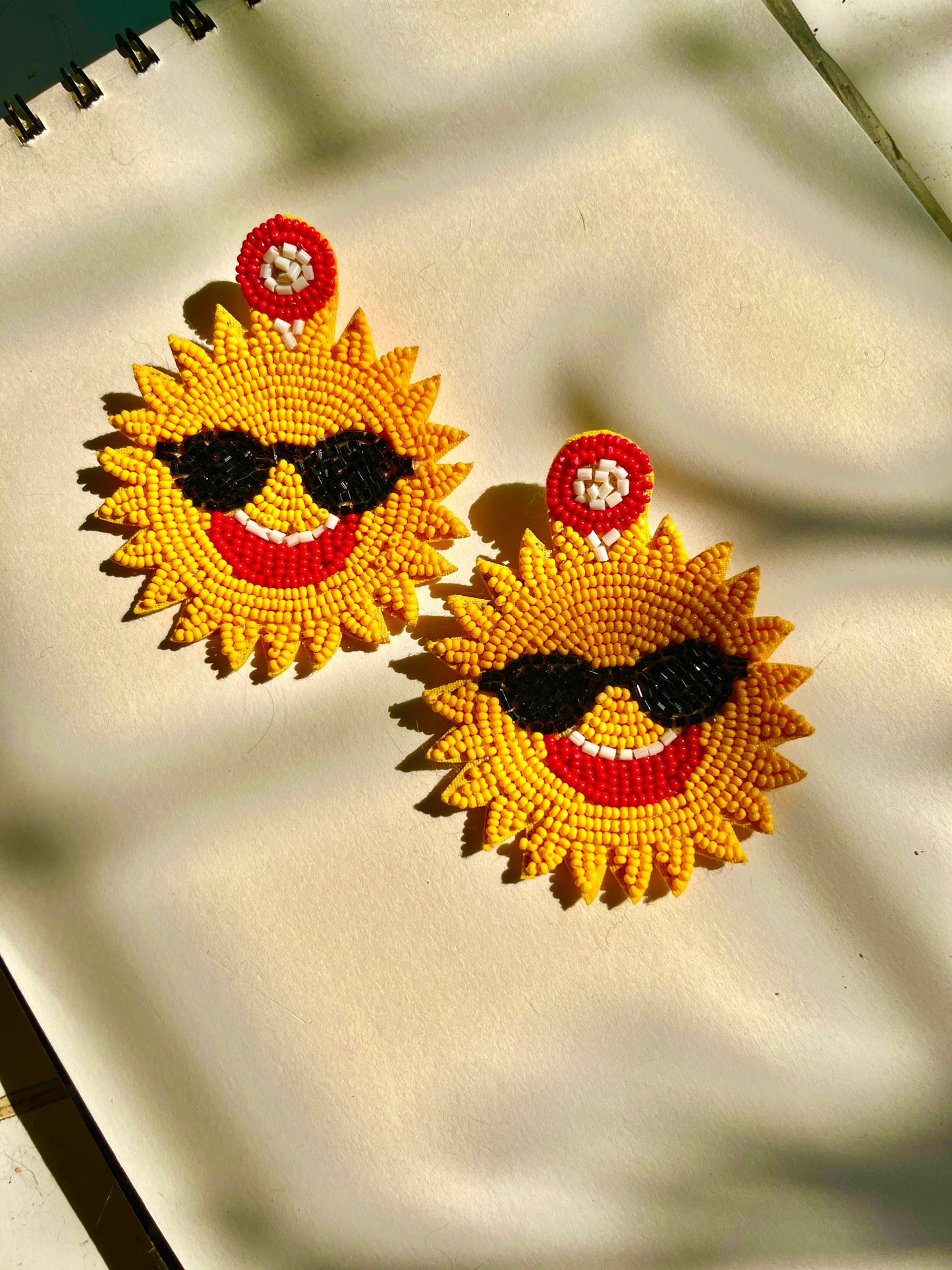 Yellow Sun Shaped Handmade Beaded Earrings