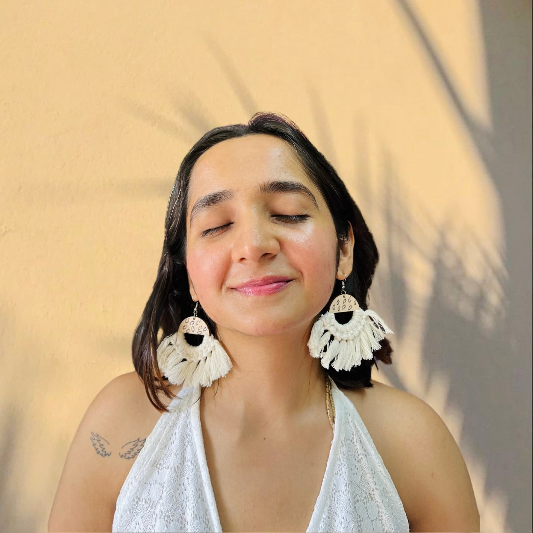 White Frills Boho Style Handmade Macrame Earrings