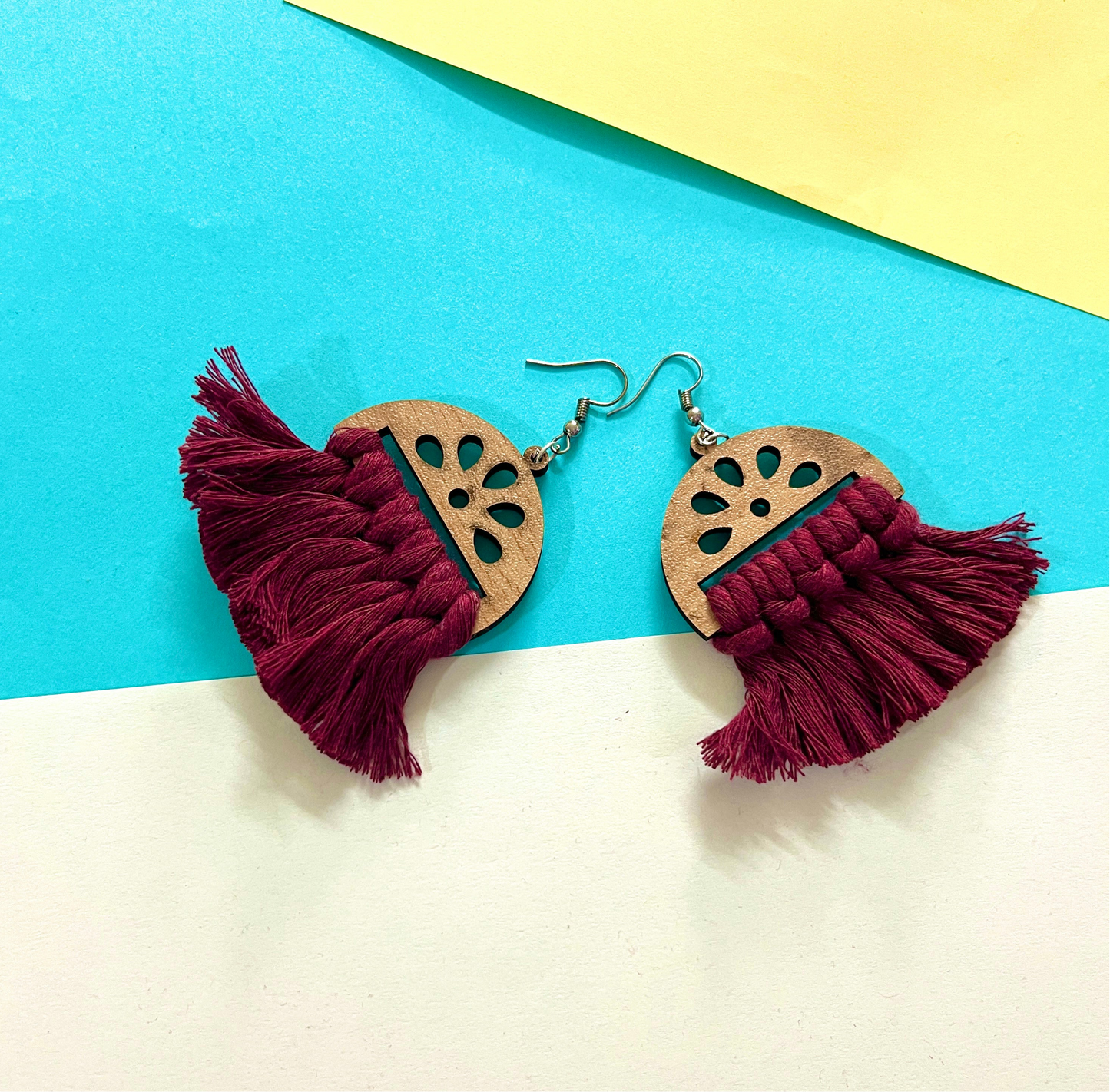 Red Boho Style Macrame Earrings