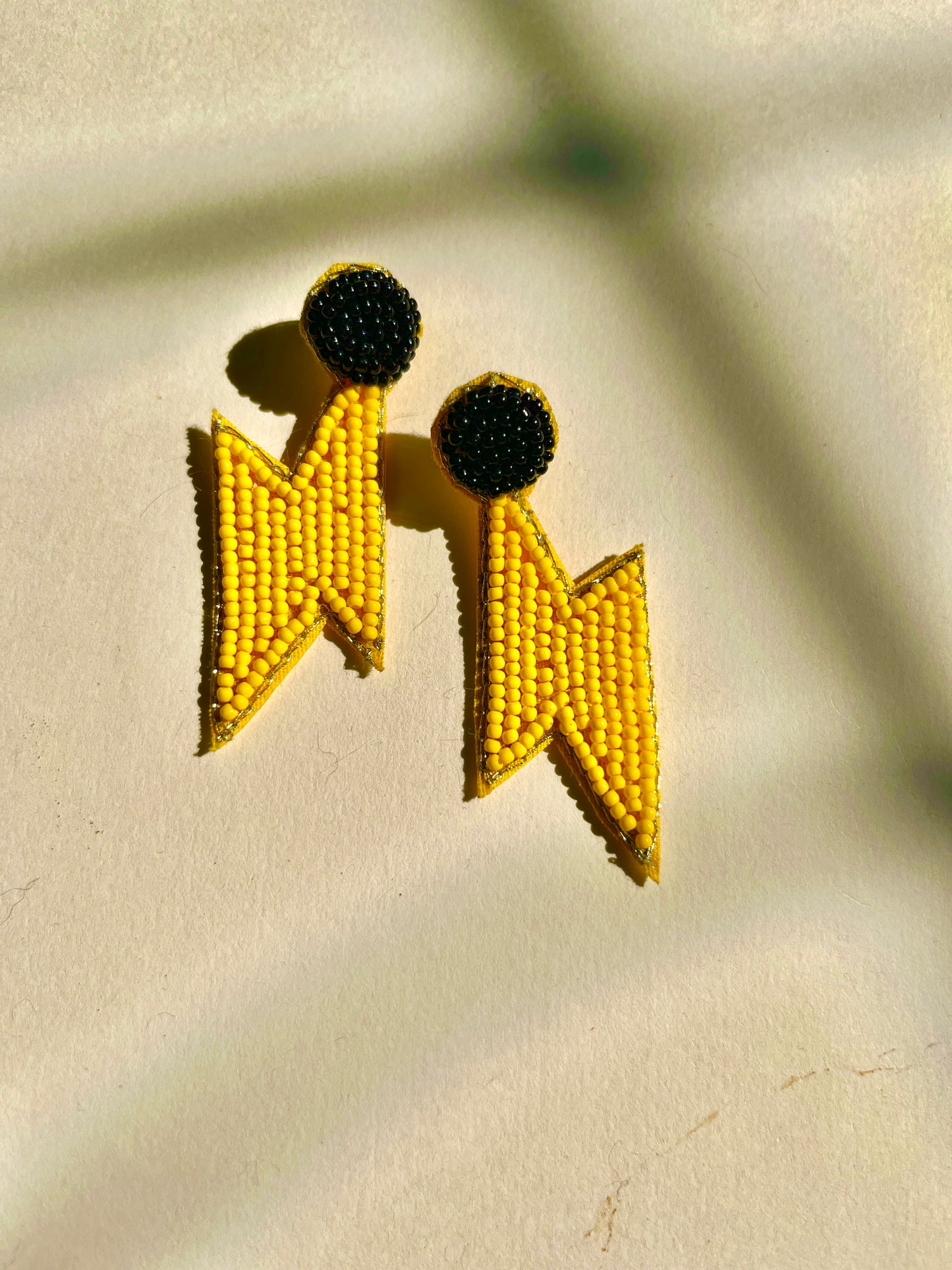 Yellow Thunderbolt Shape Handmade Beaded Earrings