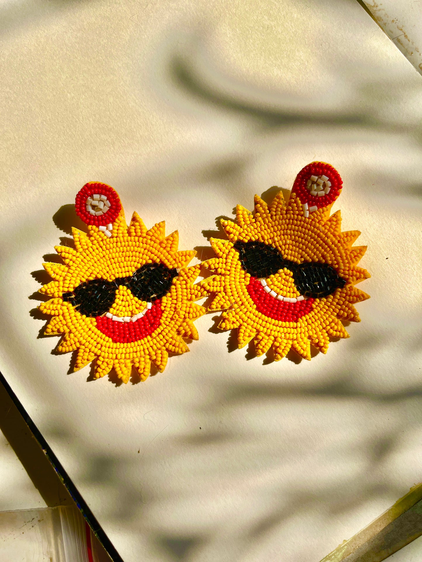 Yellow Sun Shaped Handmade Beaded Earrings