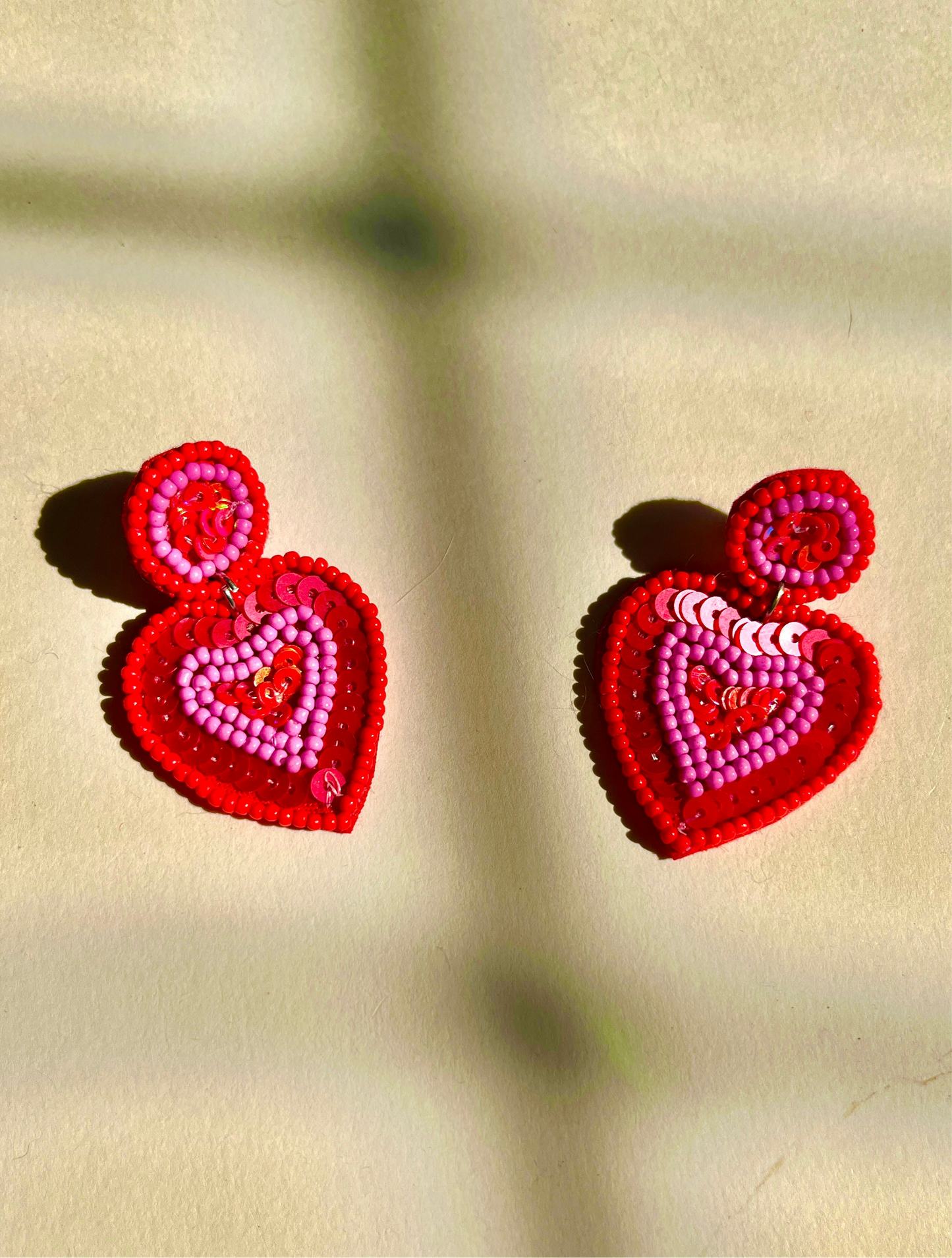 All Heart Shape Pink Handmade Beaded Earrings