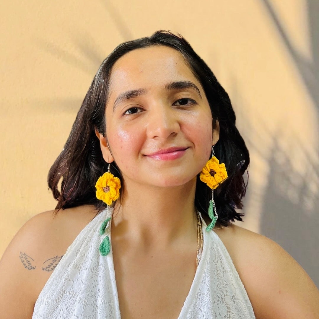 Sunflower with Leaves Handmade Crochet Earrings