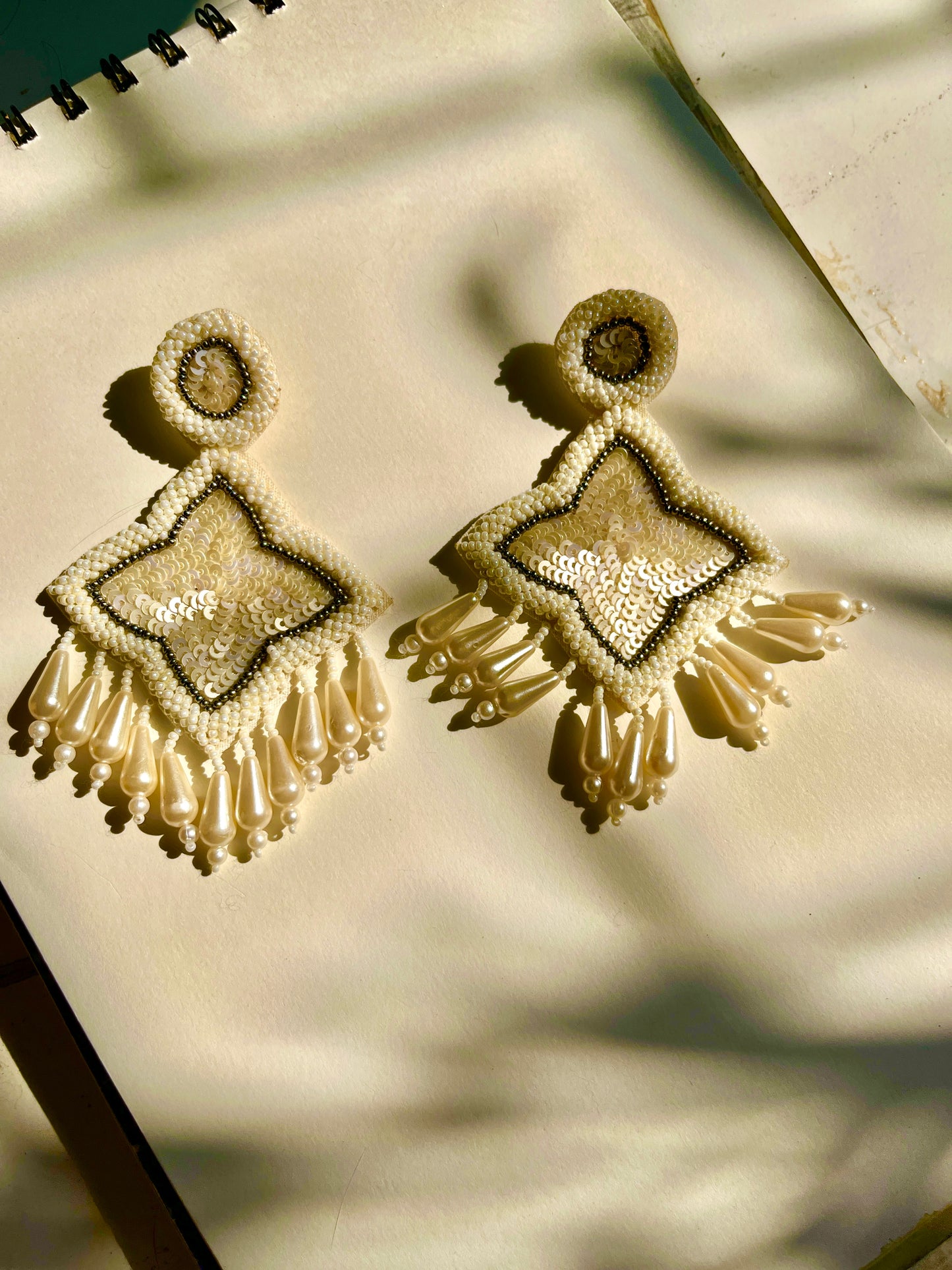 White Star Shape Handmade Beaded Earrings