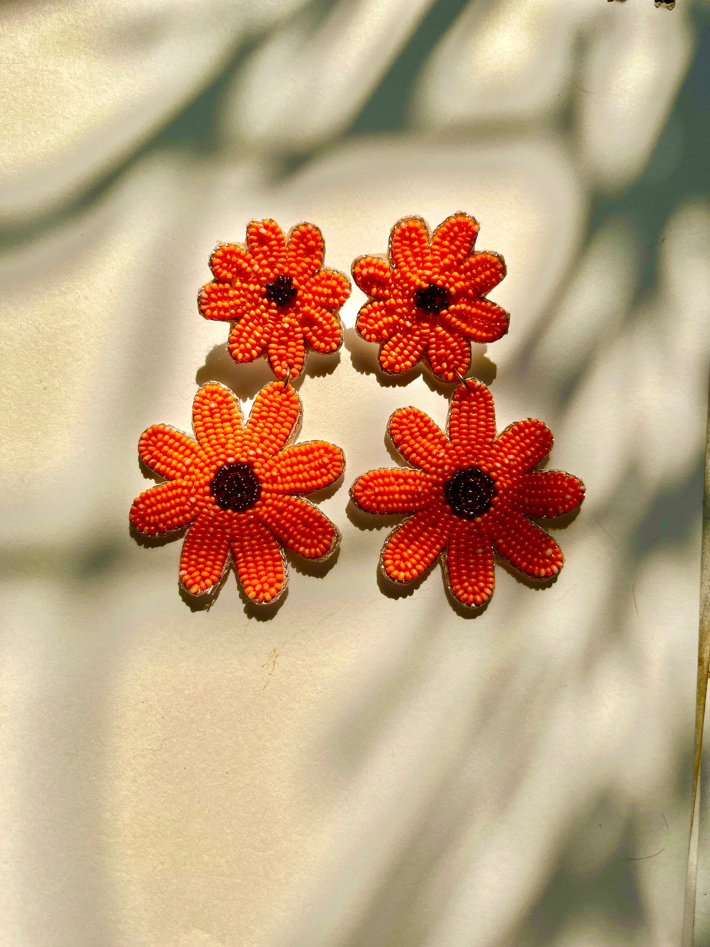 Orange Flower Shape Handmade Beaded Earrings
