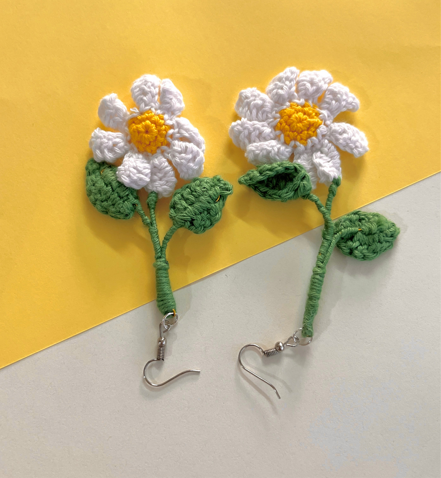 Daily Flower with Leaf Style Handmade Crochet Earrings