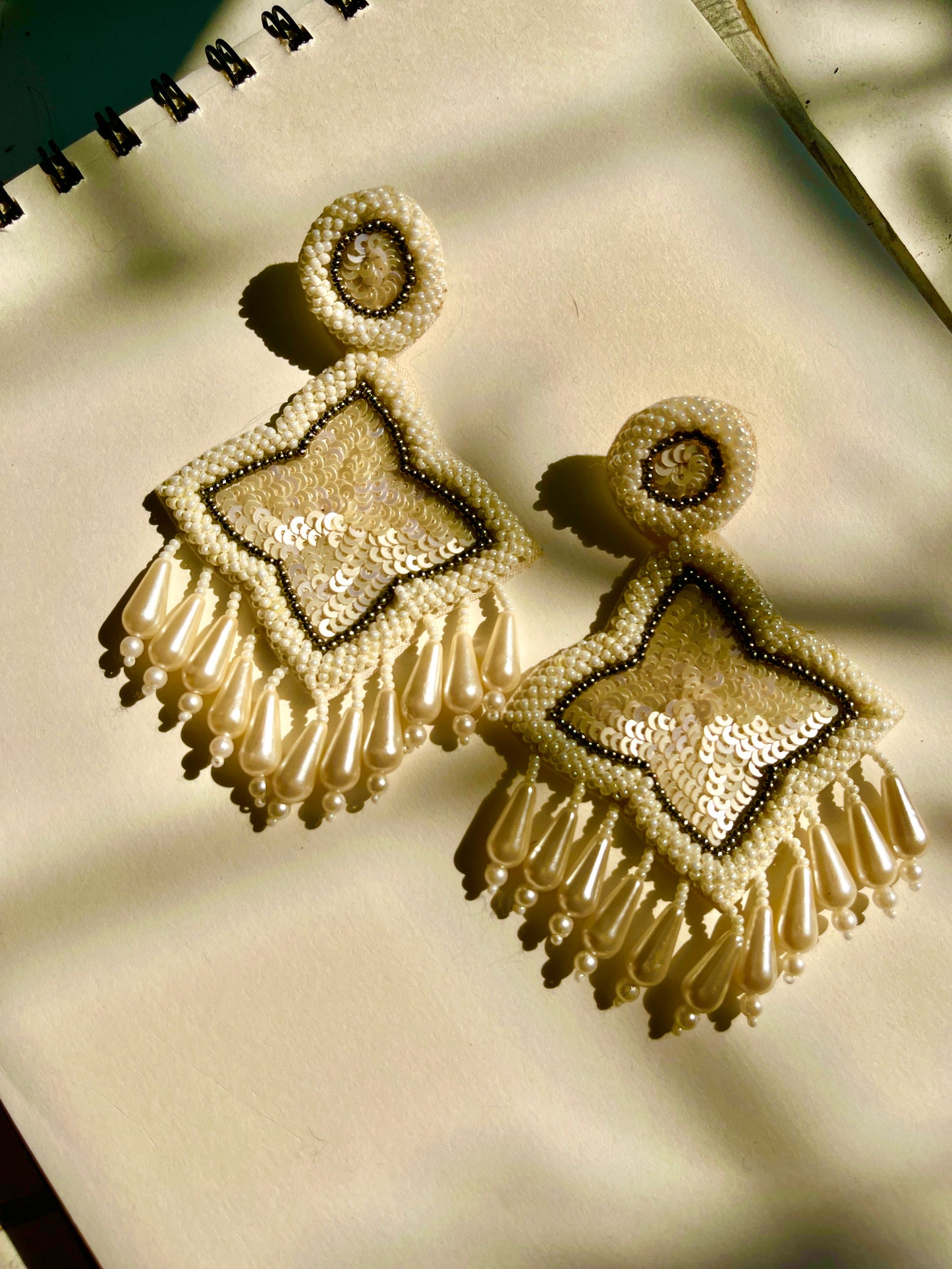 White Star Shape Handmade Beaded Earrings