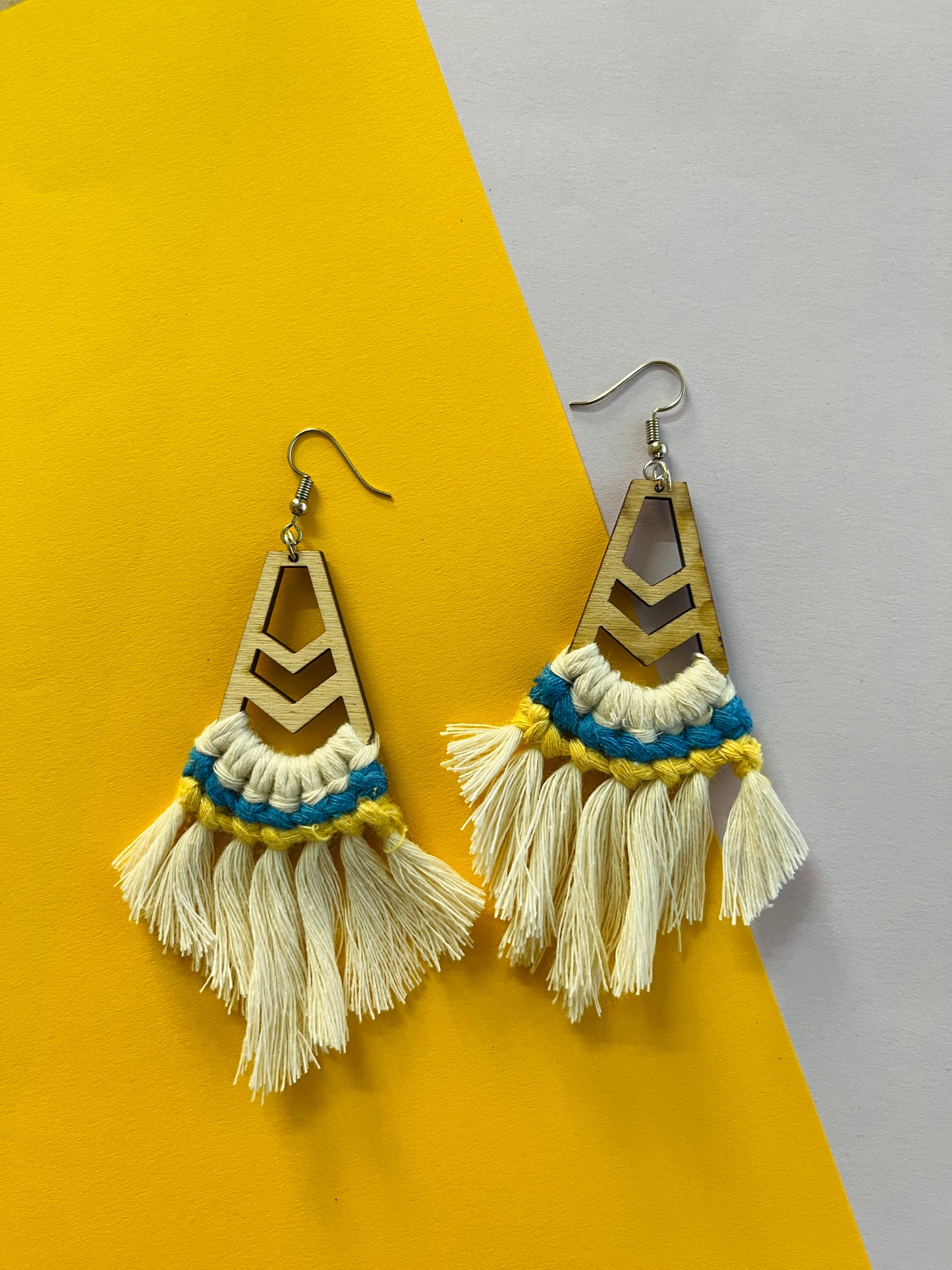 White Color Boho Style Macrame Earrings