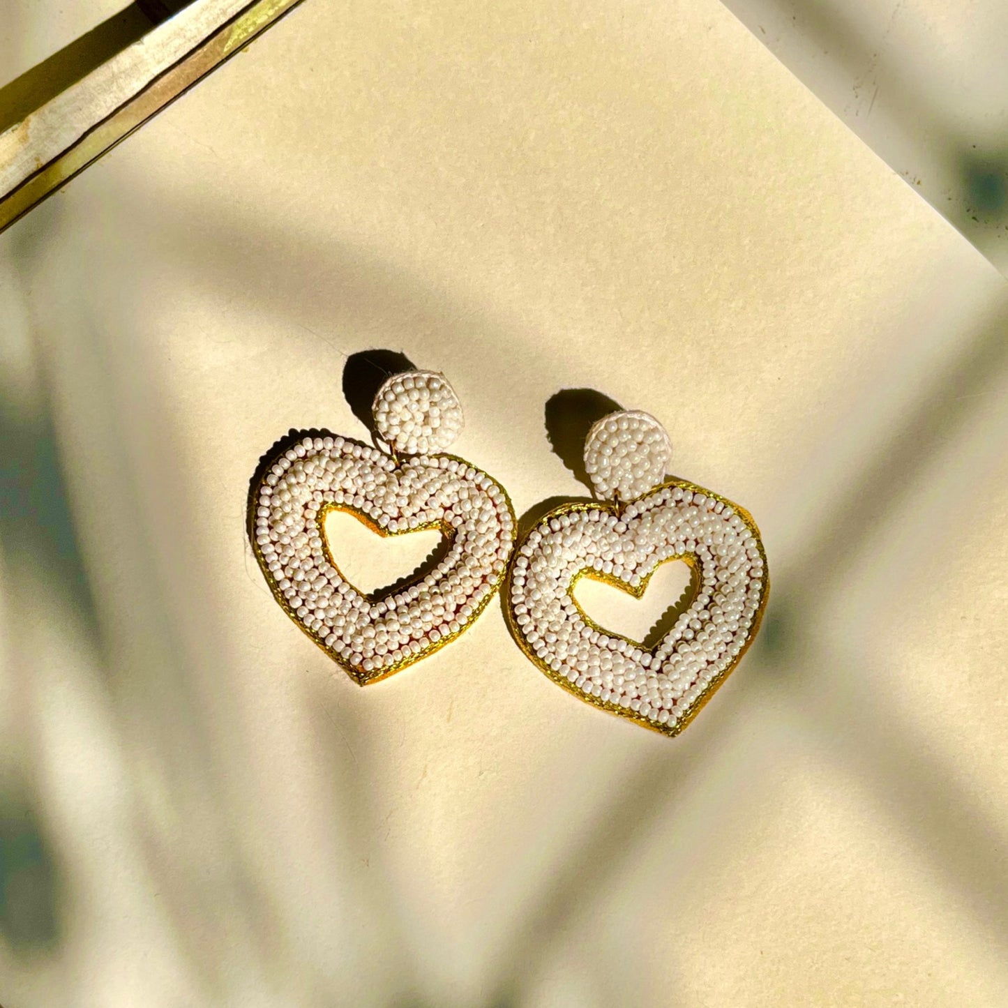 All White Beaded Handmade Earrings