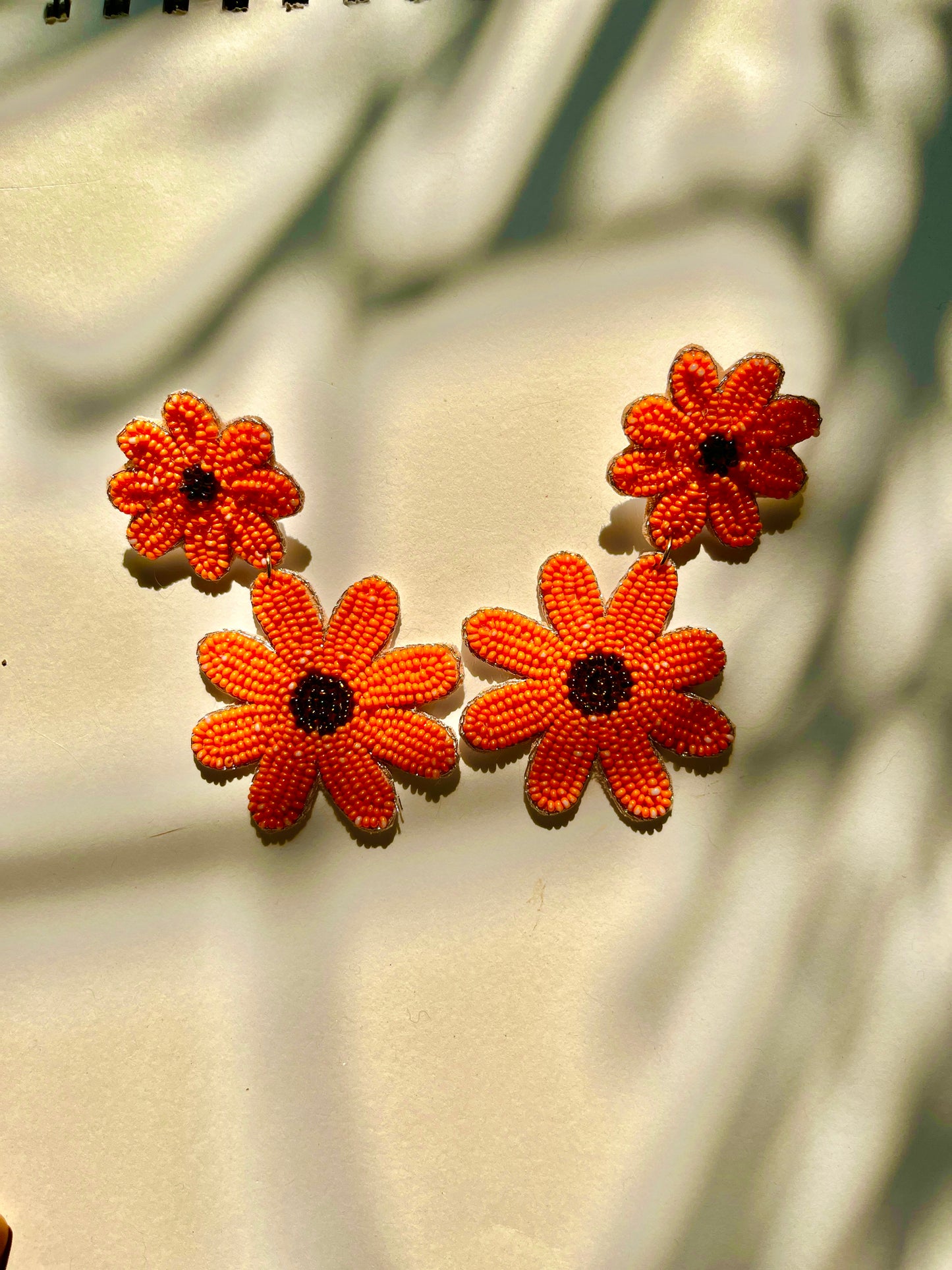 Orange Flower Shape Handmade Beaded Earrings