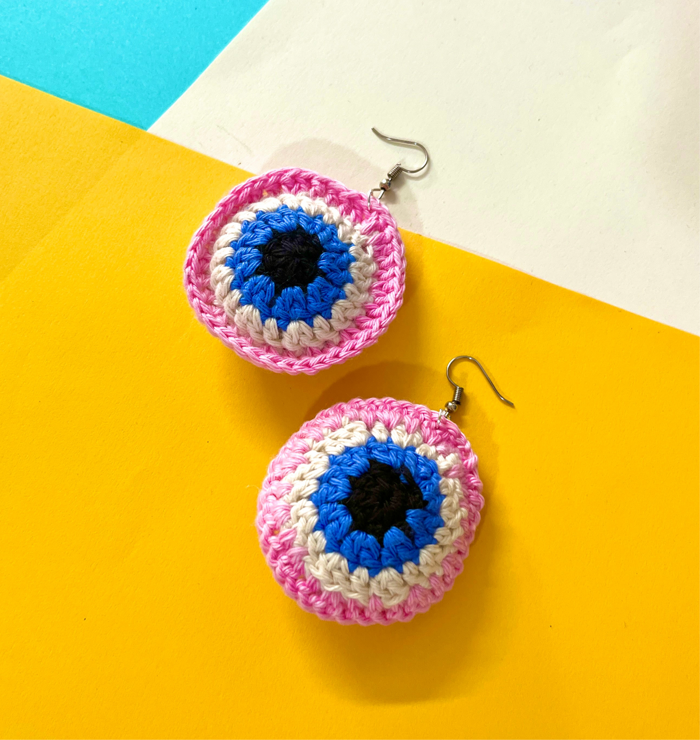 Multi Color handmade crochet evil eye style earrings