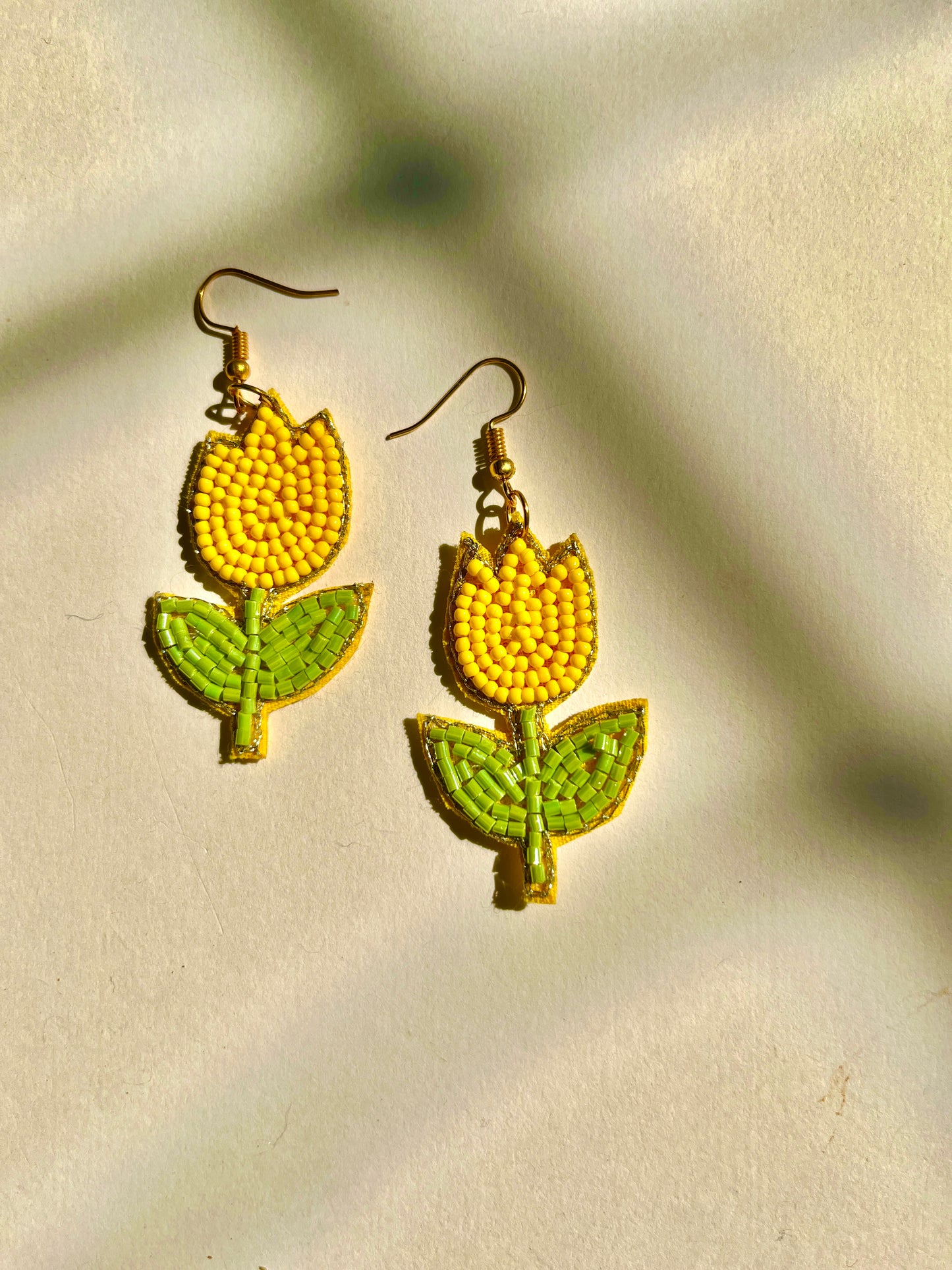 Yellow Tulip Shape Handmade Beaded Earrings