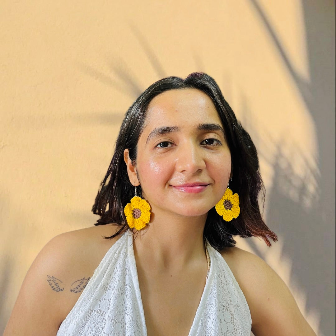 Yellow Sunflower Shape Handmade Crochet Earrings