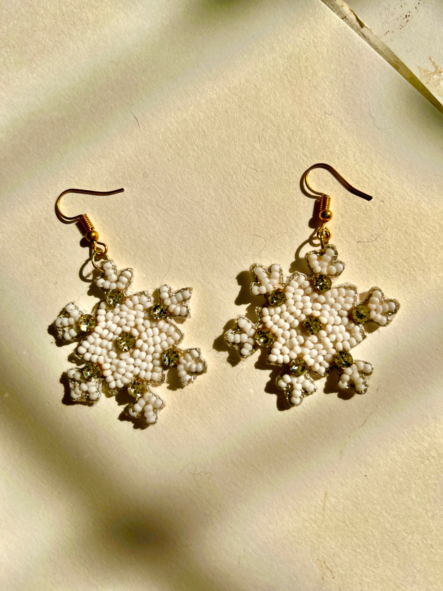 White Snow Flake Beaded Handmade Earring