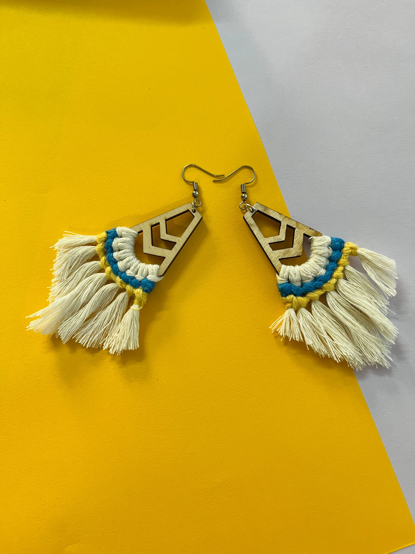 White Color Boho Style Macrame Earrings