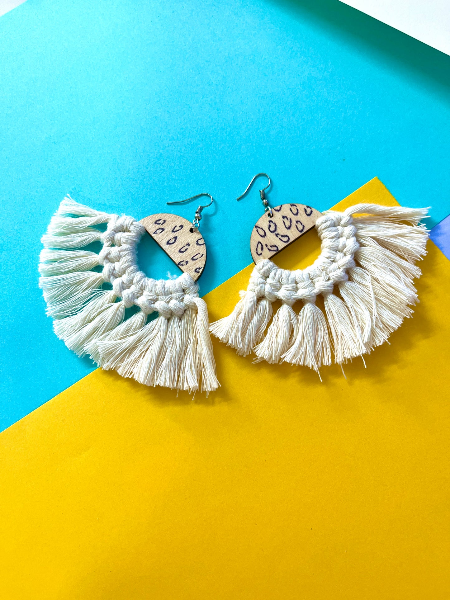 White Frills Boho Style Handmade Macrame Earrings