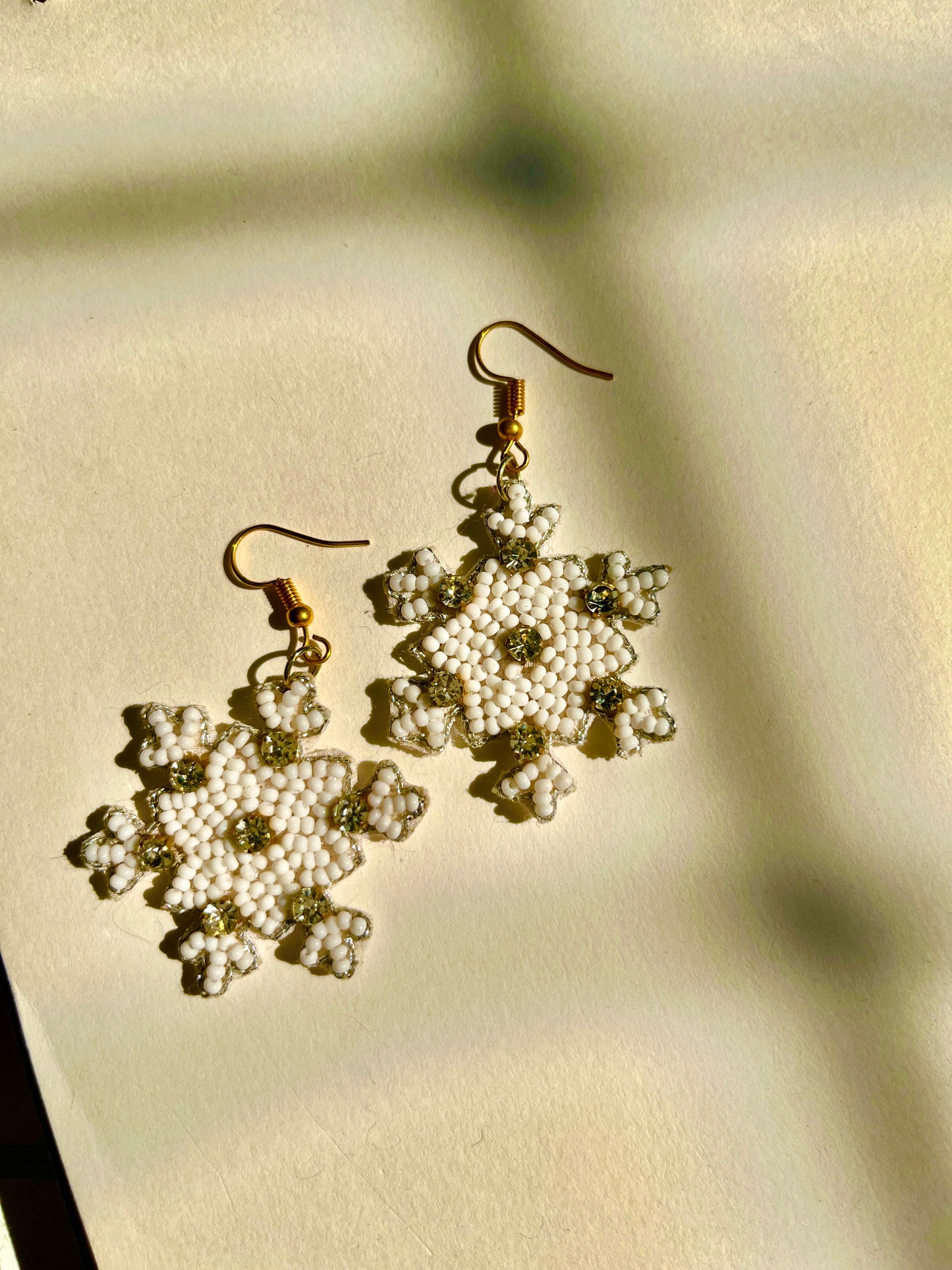 White Snow Flake Beaded Handmade Earring