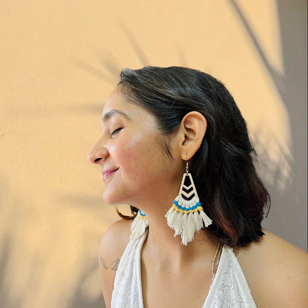 White Color Boho Style Macrame Earrings