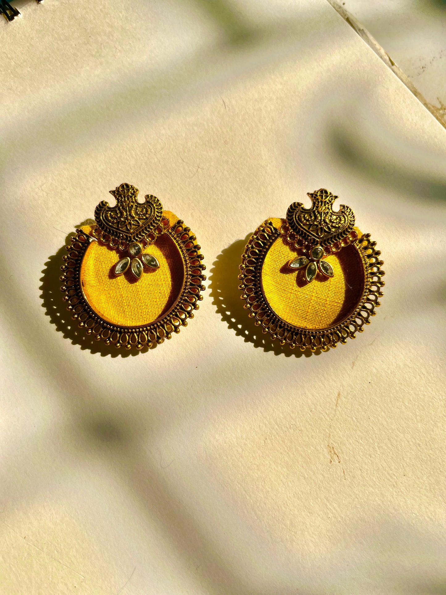 Yellow and Golden Fabric Handmade Earring
