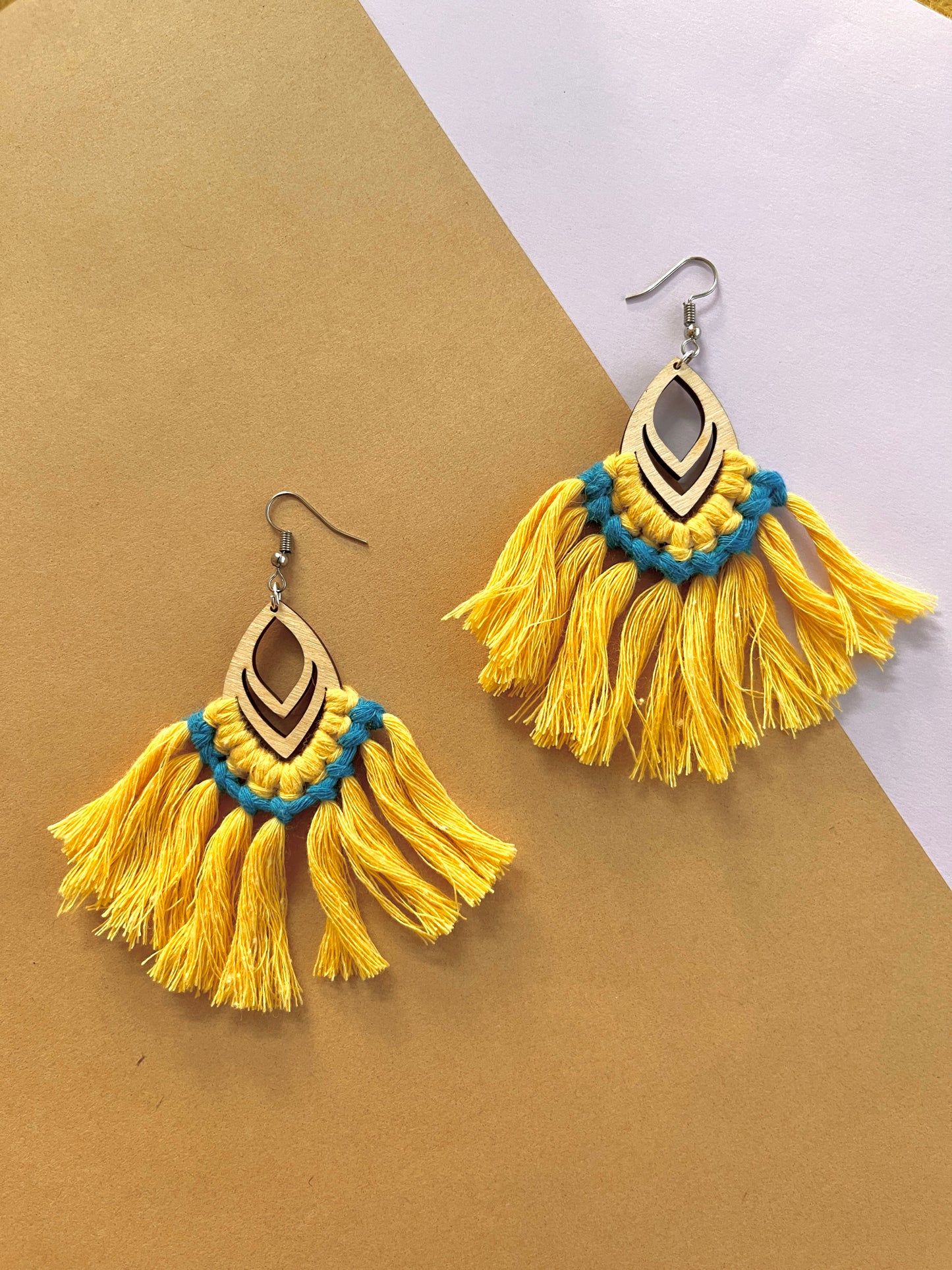 Yellow Boho Style Handmade Macrame Earrings